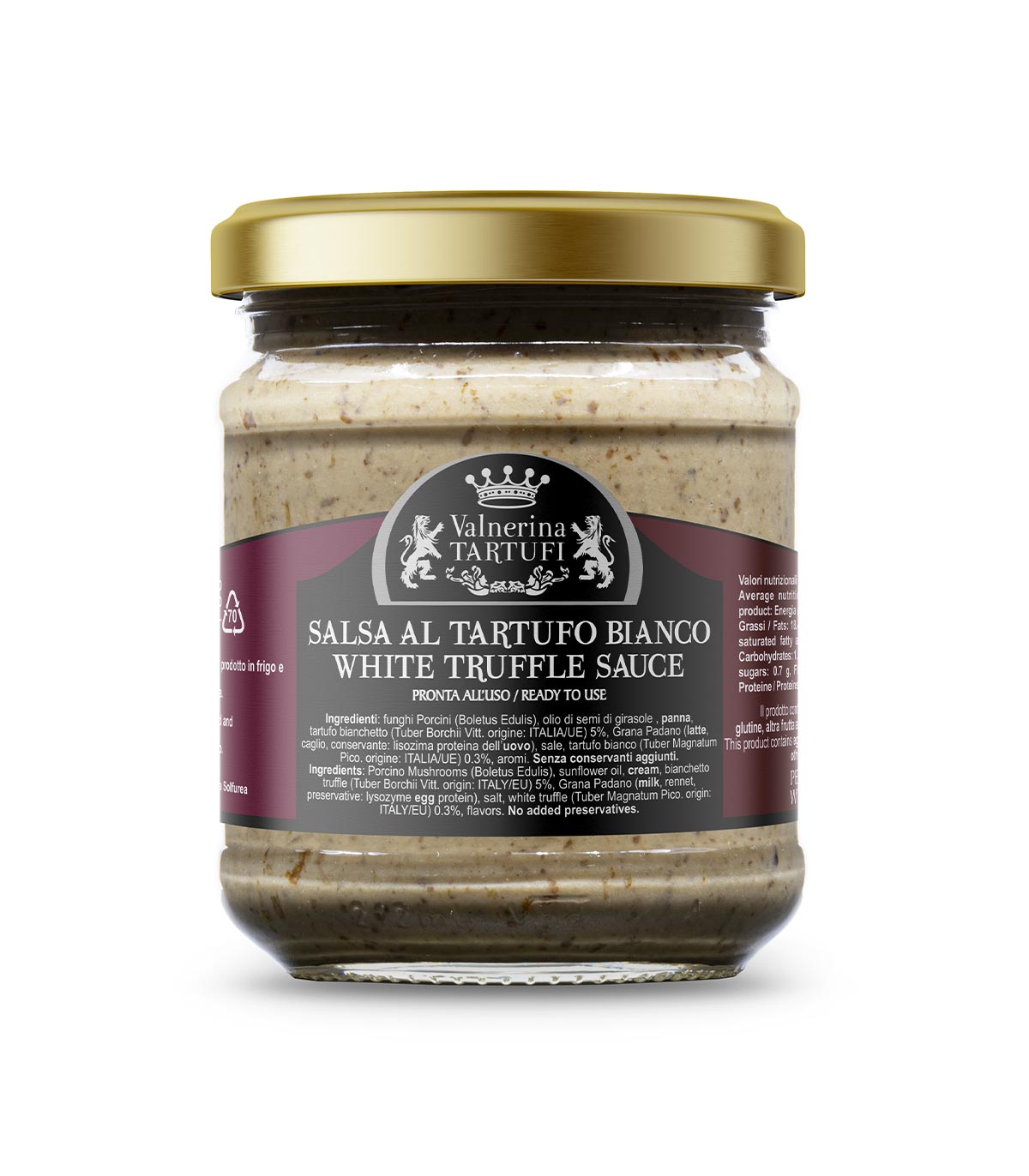 Salsa al Tartufo Bianco, Funghi Porcini, Grana Padano - Vasetto 160g