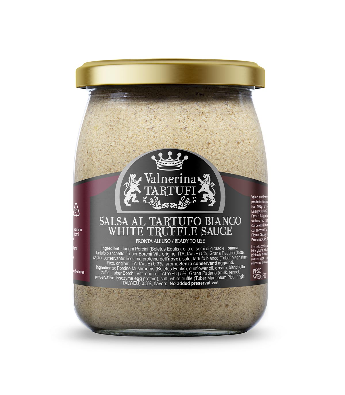 Salsa al Tartufo Bianco, Funghi Porcini, Grana Padano - Vasetto 480g