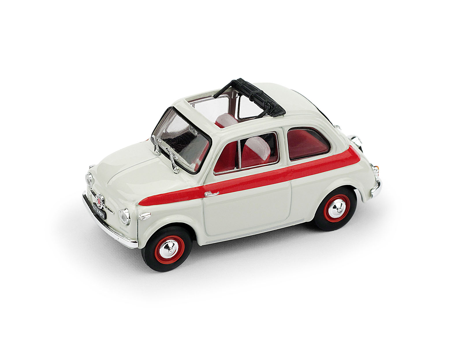 Fiat 500 1959 Roof Opening Sport 2a Series Opened White/Red 1:43 Model