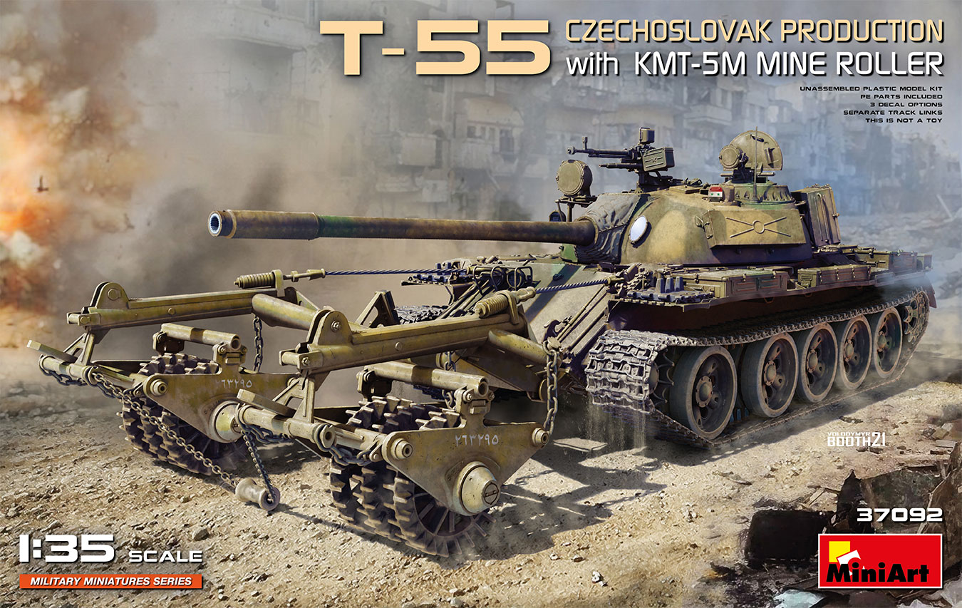 T-55 Czechoslovak Production With Kmt-5m Mine Roller 1:35 Plastic Model Kit