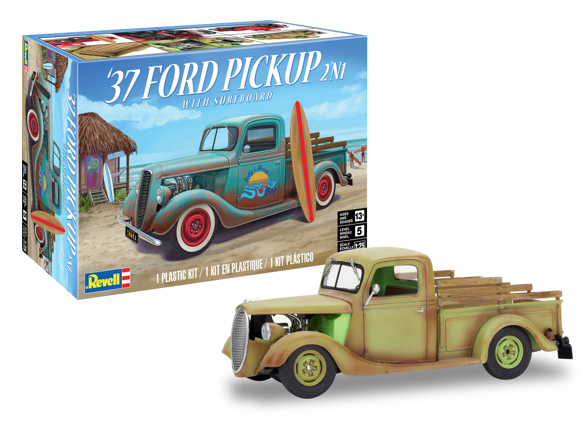 1937 Ford Pickup With Surfboard 2n1 1:25 Plastic Model Kit MONOGRAM