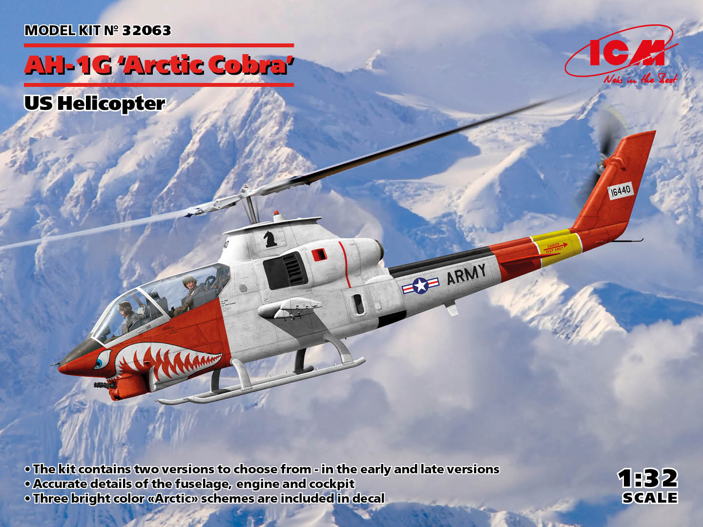 Ah-1g Arctic Cobra, Us Helicopter 1:32 Plastic Model Kit ICM